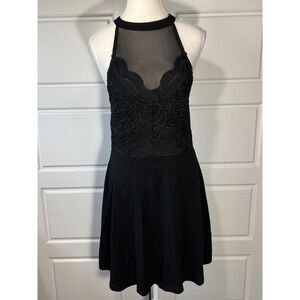 Blue Rain Black Lace Crochet Halter Dress Party Cocktail Fit &‎ Flare Large